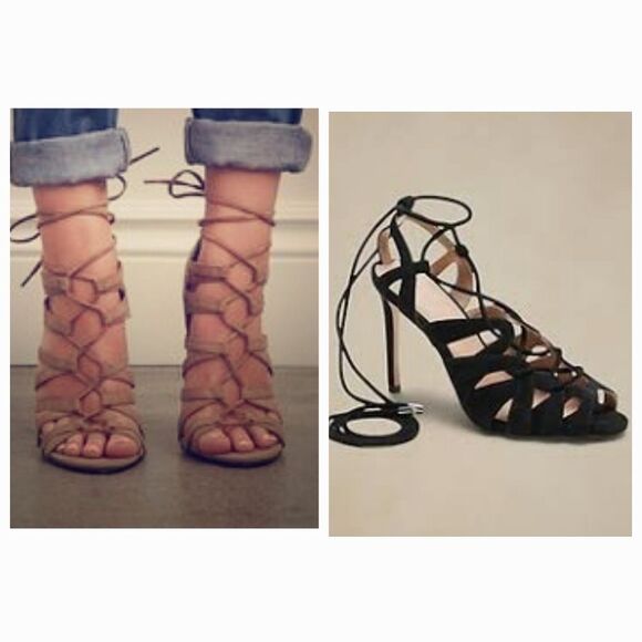 NEW Banana Republic Black Suede Jene Lace-Up Stiletto Heels Size 8 - Picture 1 of 8